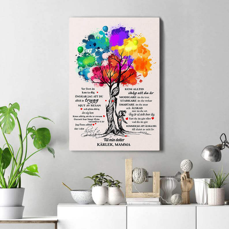 Foto på duk från mor till dotter - "Mystiskt träd"