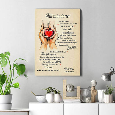 Foto på duk från mor till dotter - "Hjärtat är fullt av kärlek"