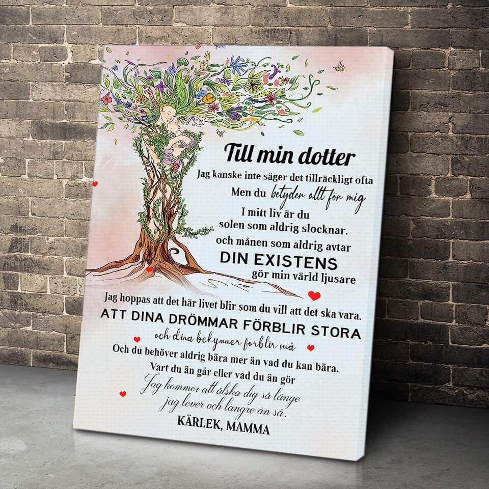 Foto på duk från mor till dotter - "Kärleksträd"
