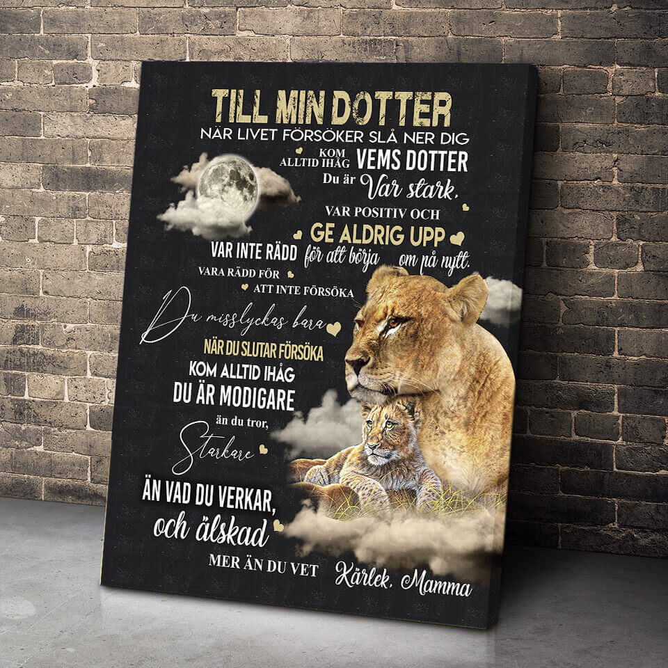 Foto på duk från mor till dotter - "Kraften av moderlig kärlek"