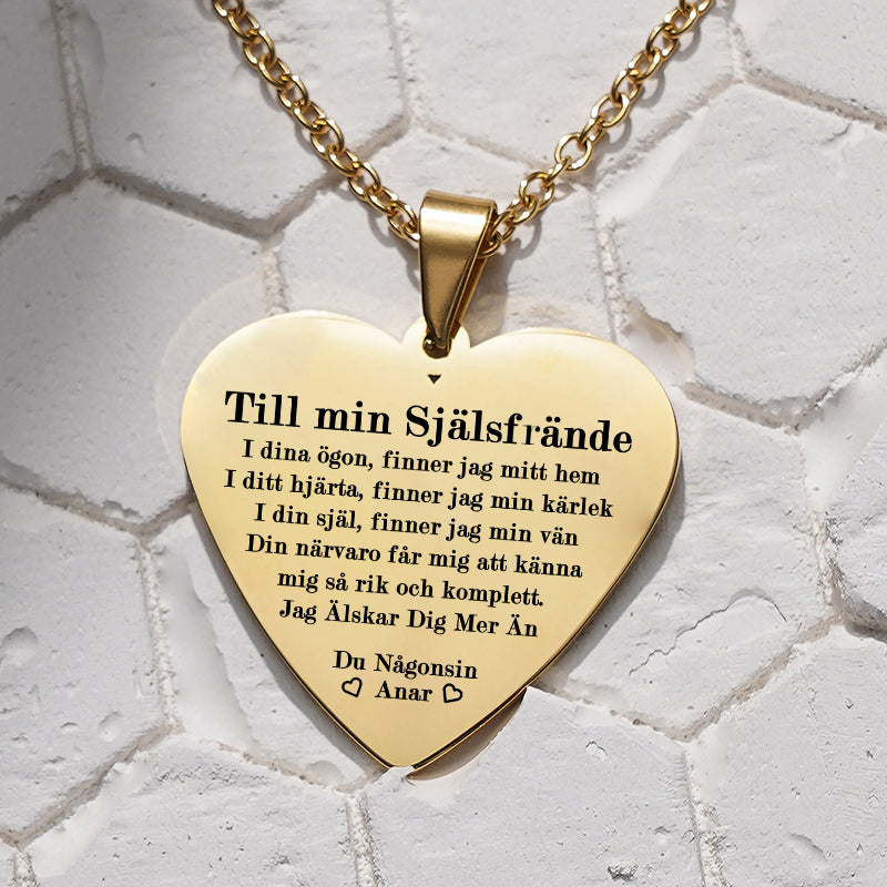 Hjärthänge graverat från man till fru -  Till min själsfrände