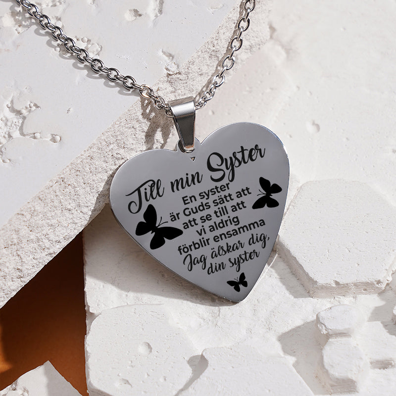 Hjärthänge graverat till syster - För min änglasyster