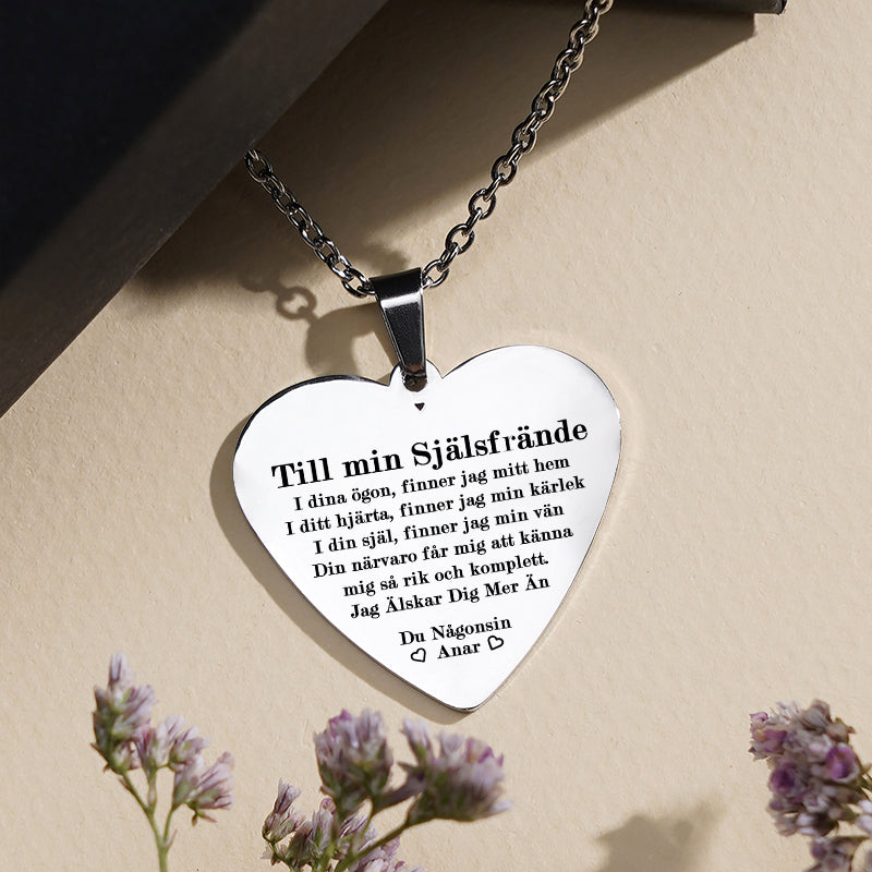 Hjärthänge graverat från man till fru -  Till min själsfrände