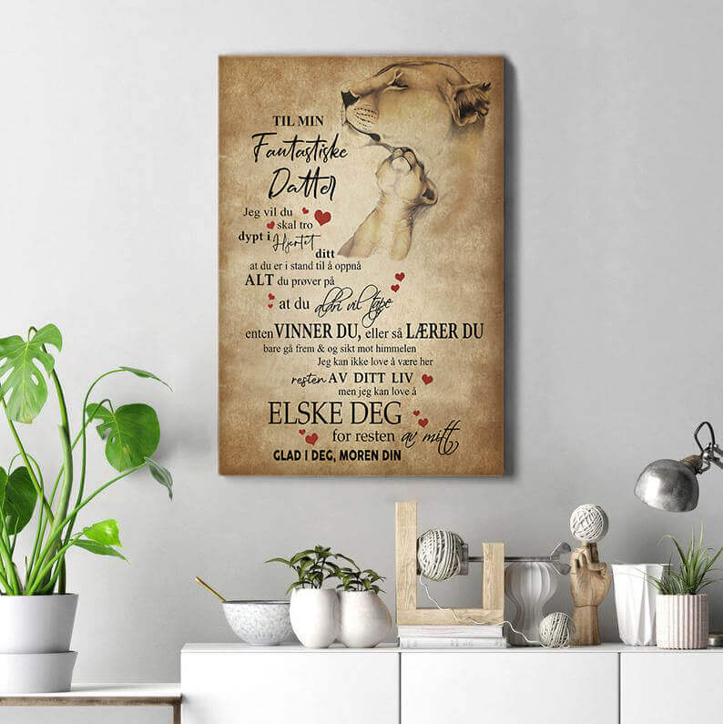 Foto på duk från mor till dotter - "Jag kommer alltid vara med dig"