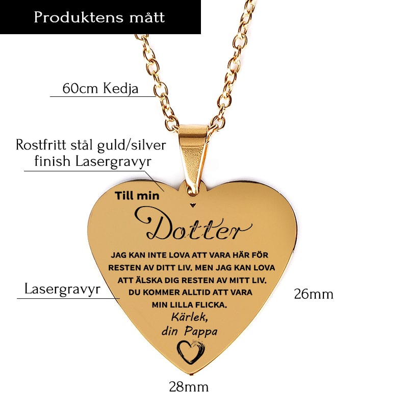 Hjärthänge graverat från far till dotter - Jag är alltid nära