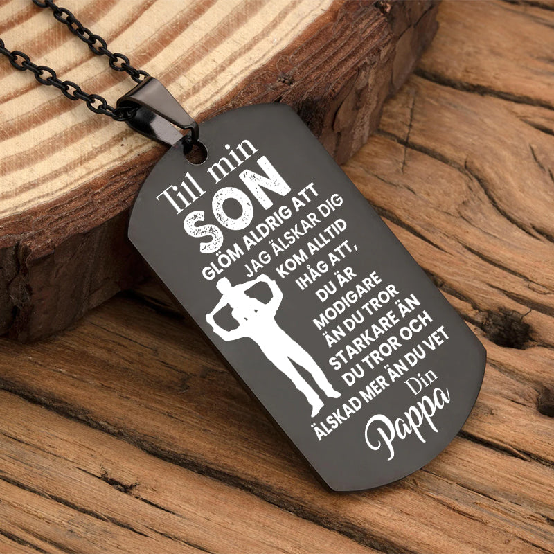 Hänge med gravyr från far till son - Mitt värde