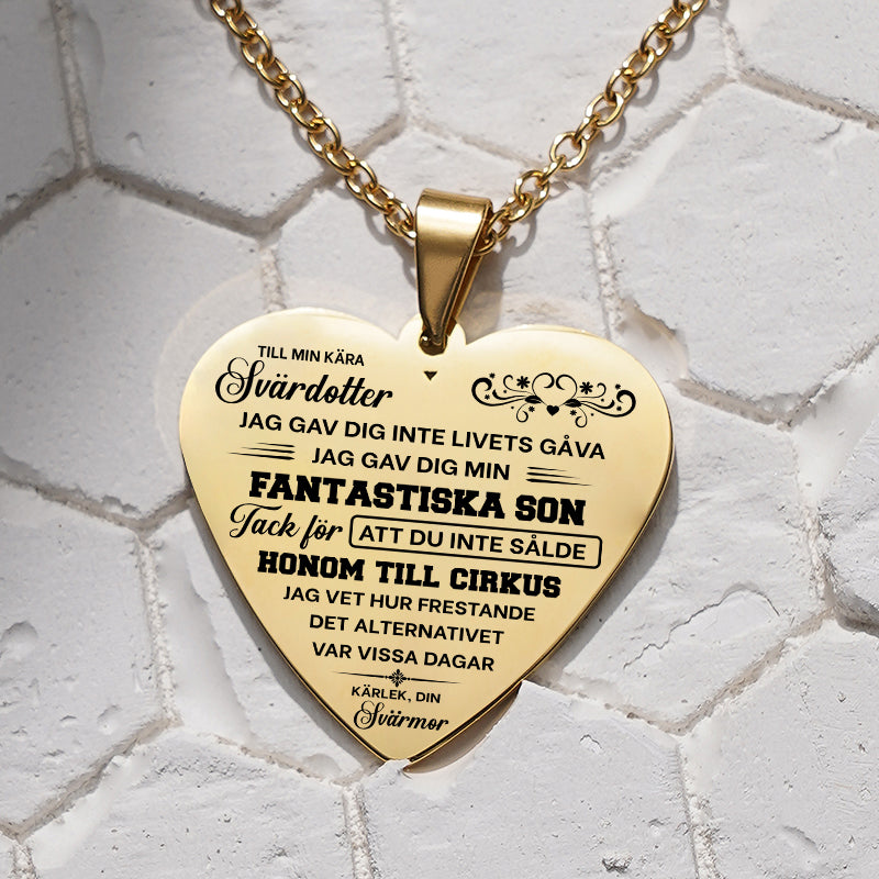Hjärthänge graverat från svärmor till svärdotter - Jag är så stolt över dig