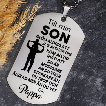 Hänge med gravyr från far till son - Mitt värde